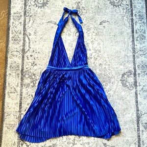 Meshki Royal Blue Halter Shiny Mini Dress
